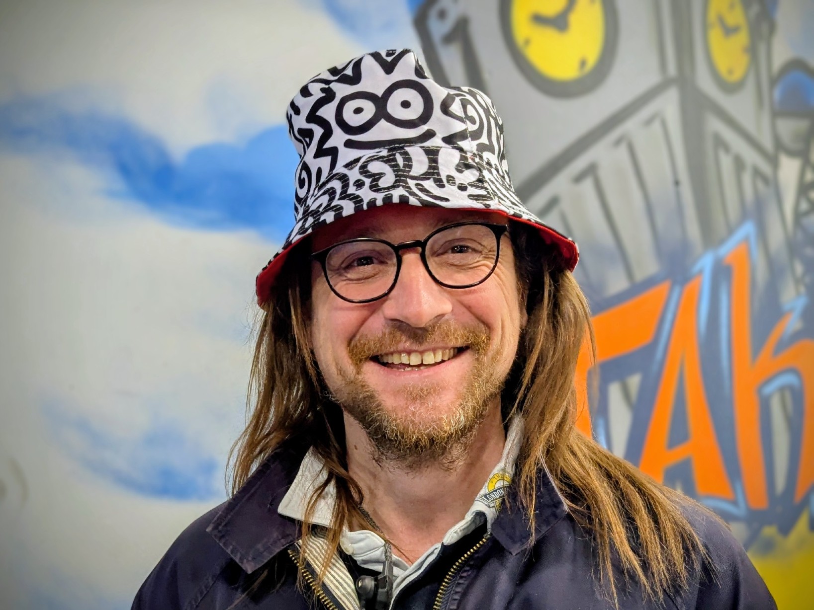 Fabien wth a comic relief doodle hat on