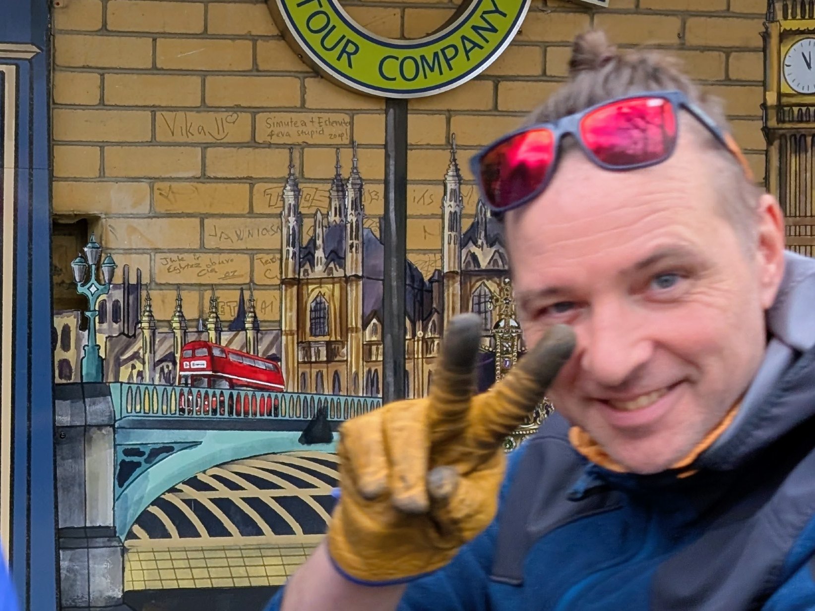 Janos displaying a peace sign