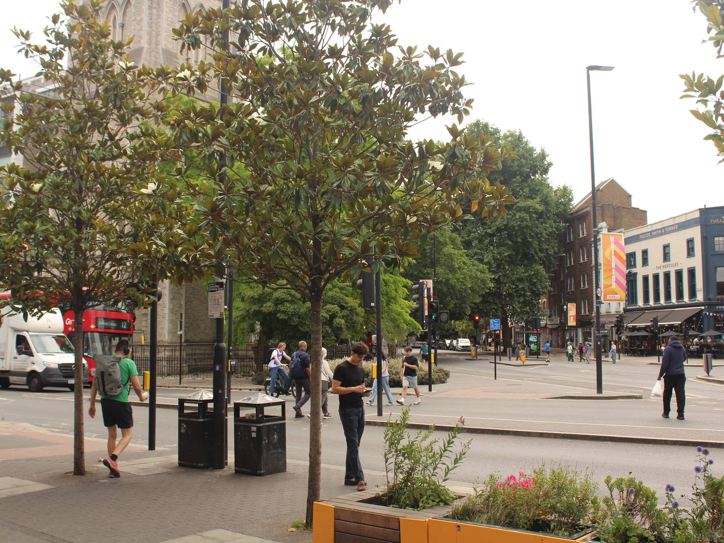 The crossing outside Lambeth North underground station, leading down Kennington Road